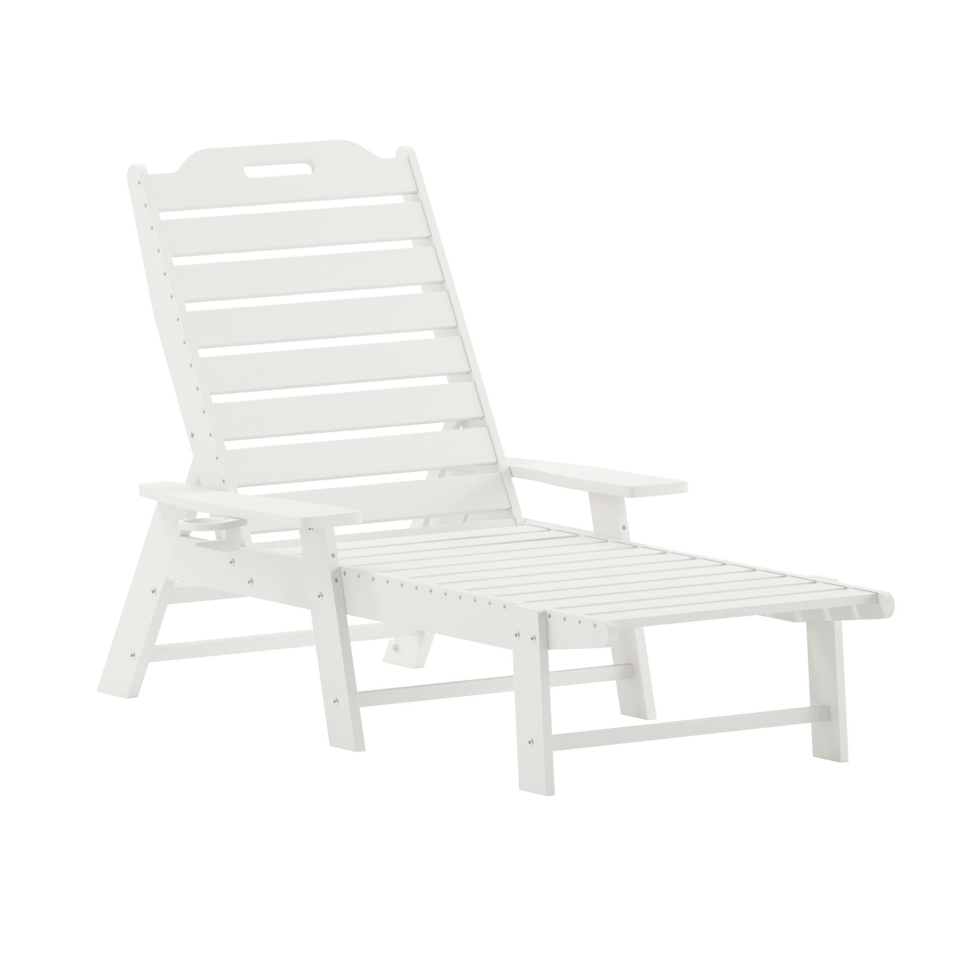 Flash Furniture, White Adjustable Chaise Lounger with Cupholder, Primary Color White, Material HDPE, Width 35 in, Model# LEHMP2017414WT
